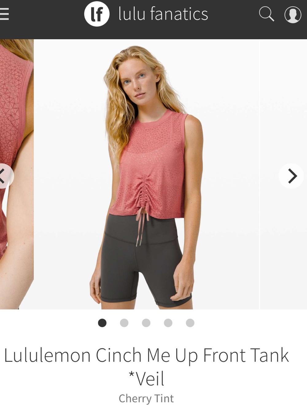 Lululemon Cinch Me Up Front Tank *Veil
